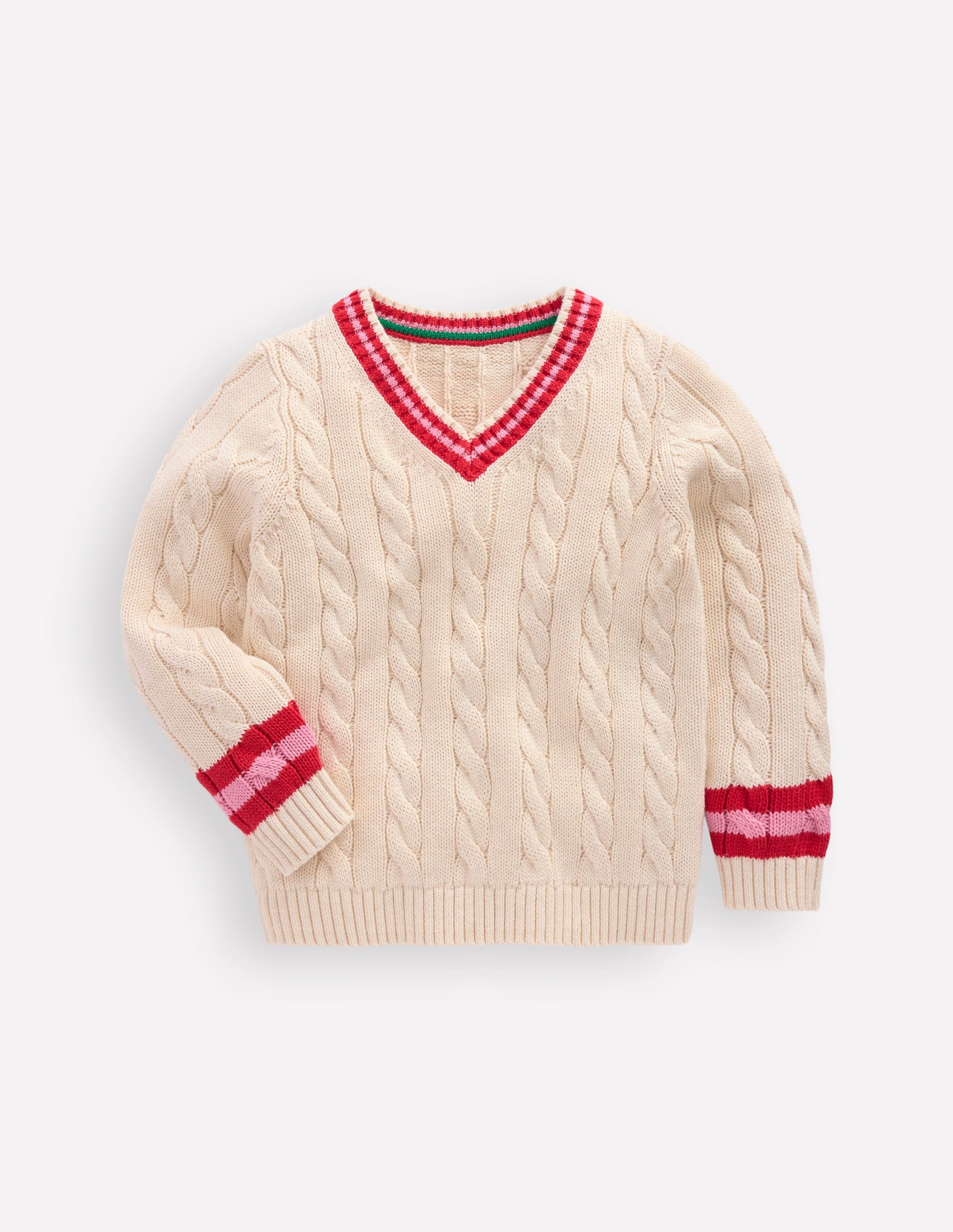Pullover mit V-Ausschnitt und Zopfmuster-Anenome-1