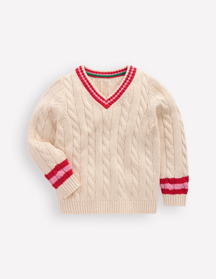 Pullover mit V-Ausschnitt und Zopfmuster-Anenome