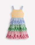 Robe brodée à volants-Broderie rayée à motif pêle-mêle