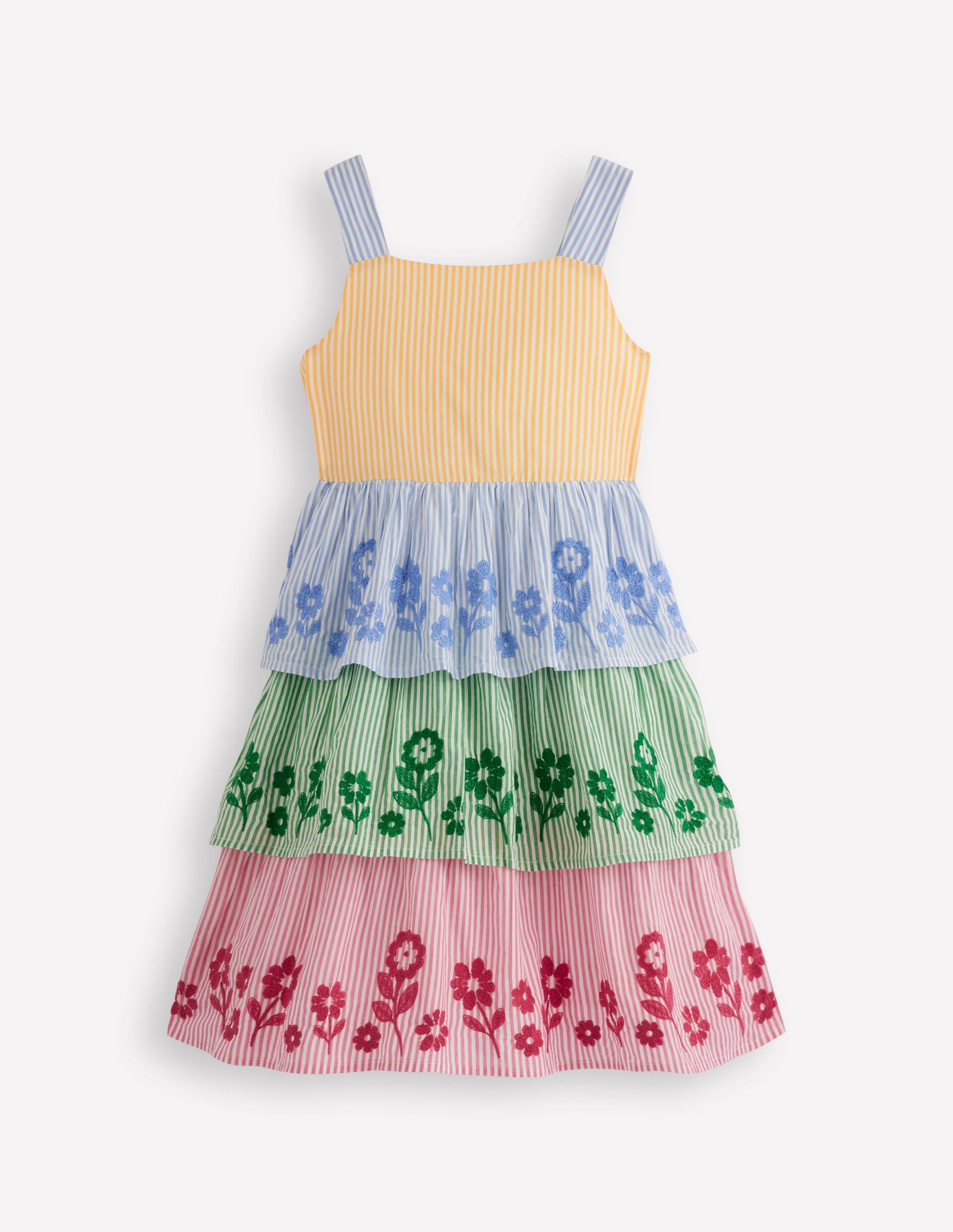 Robe brodée à volants-Broderie rayée à motif pêle-mêle-1