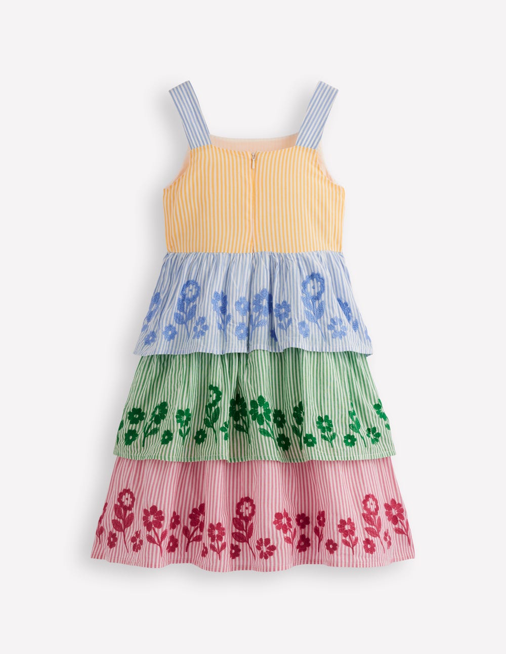 Robe brodée à volants-Broderie rayée à motif pêle-mêle-2