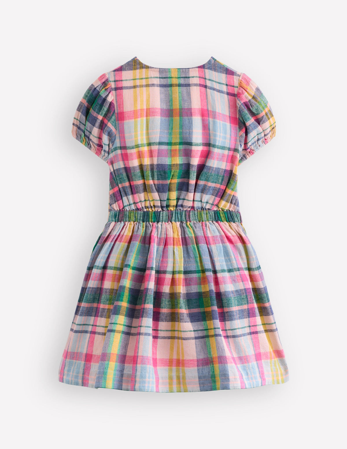 Robe tissée nouée sur le devant-Carreaux bleu, rose et vert - Image 3