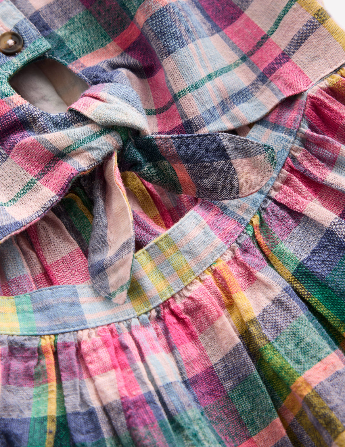 Robe tissée nouée sur le devant-Carreaux bleu, rose et vert-4