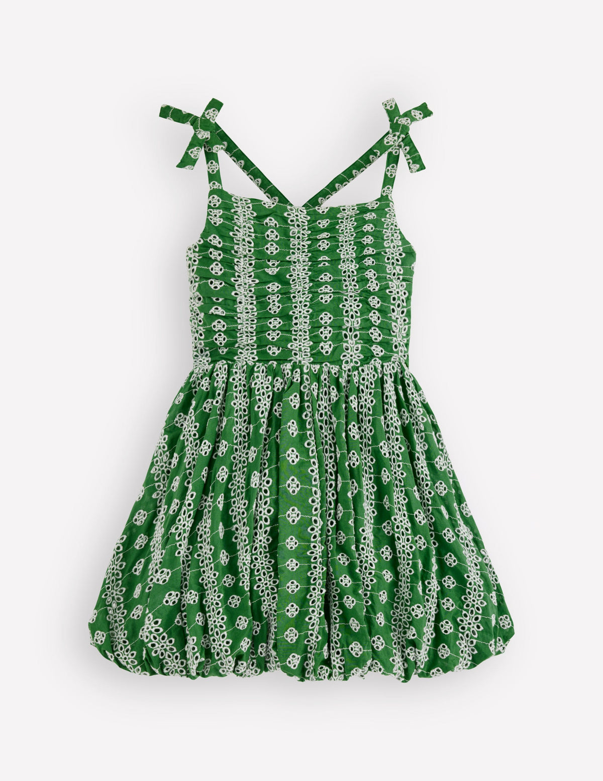 Ballonkleid mit gerafftem Oberteil-Grün Lochstickerei - Image 1