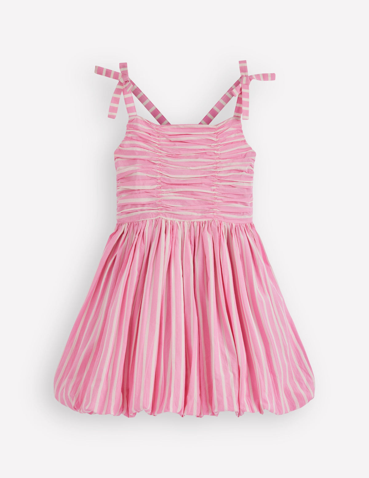 Ballonkleid mit gerafftem Oberteil-Ameisenrosa mit Streifen-1