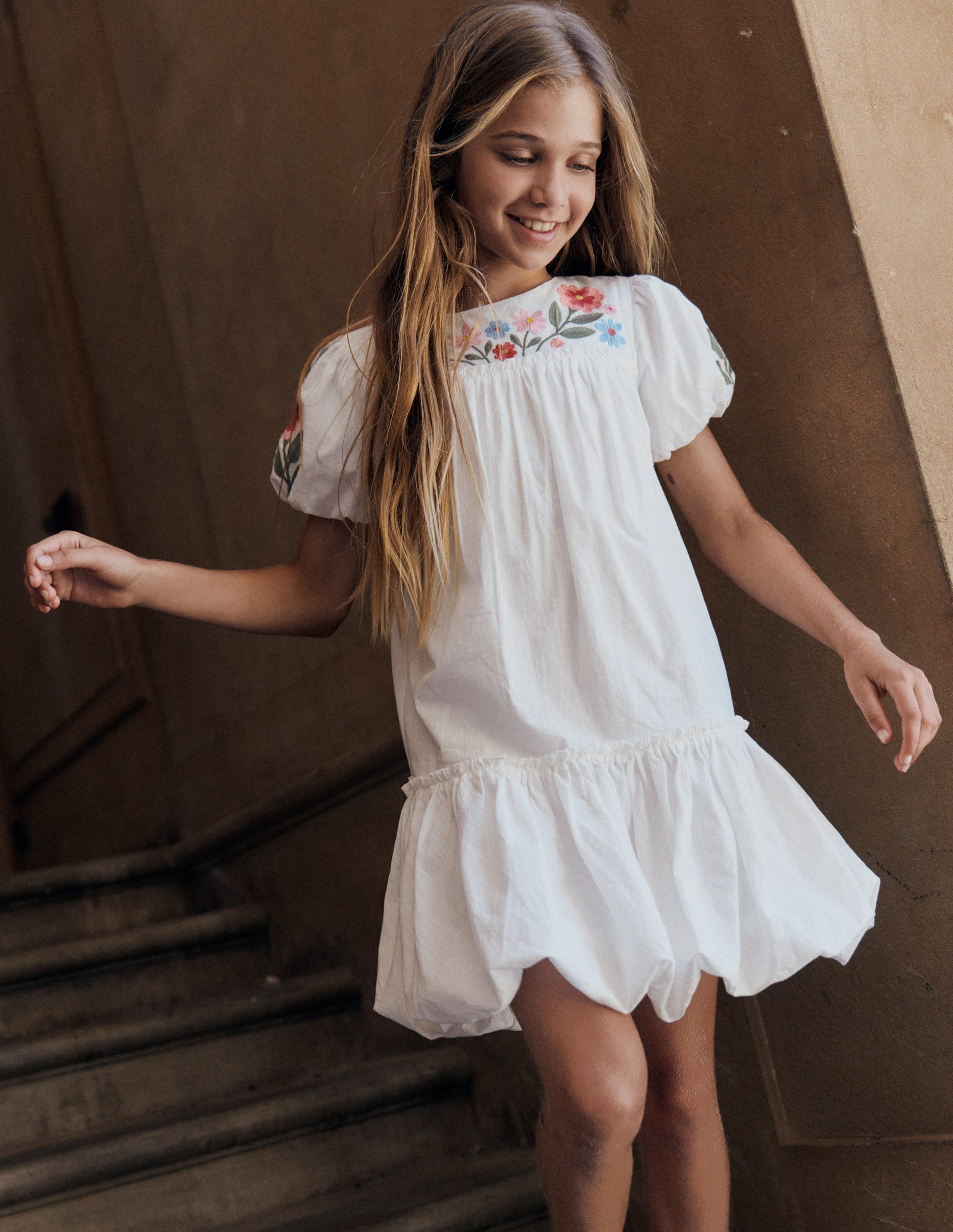 Drop Waist Bubble Dress-Soft Ivory Embroidery-4
