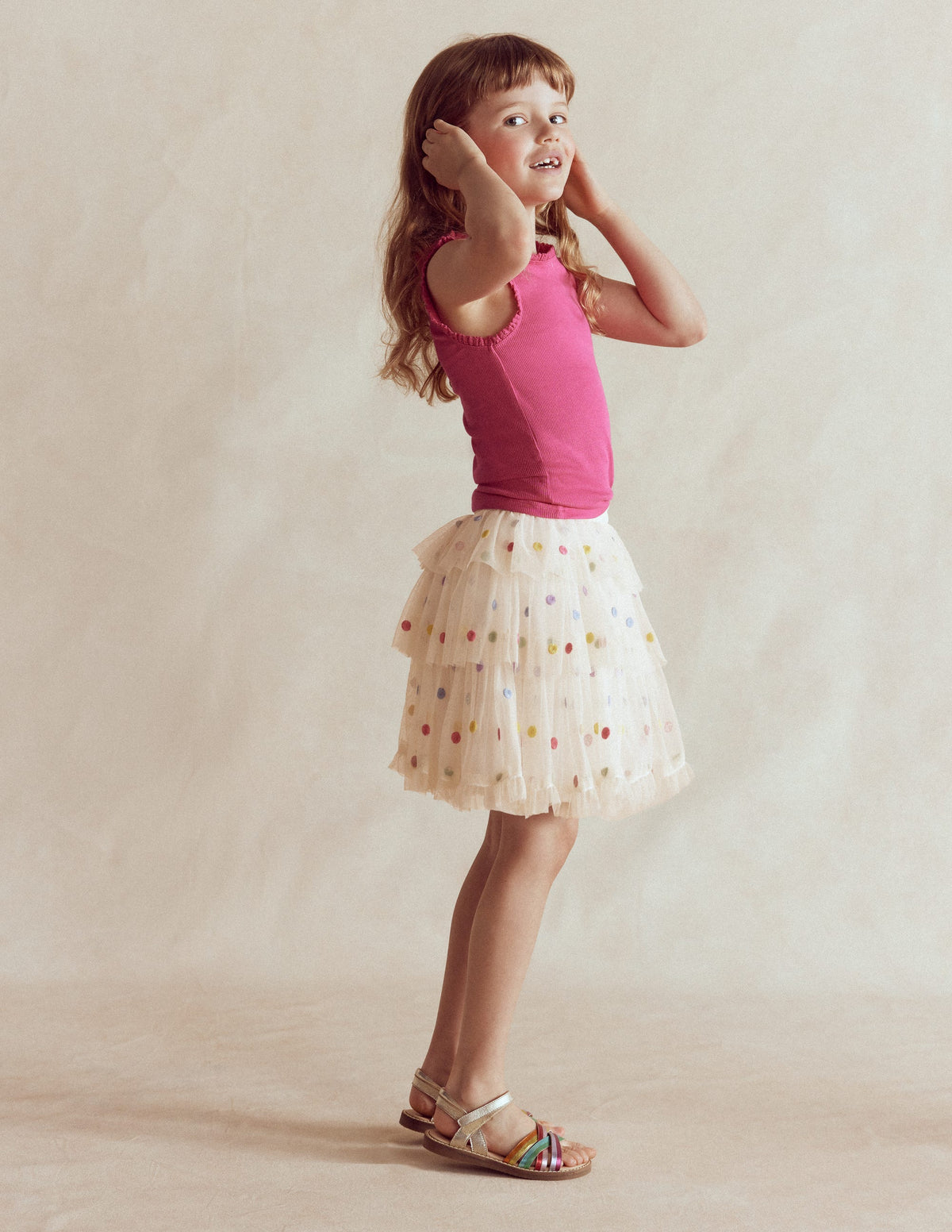 Tulle Interest Skirt-Soft Ivory Multi Spot-1