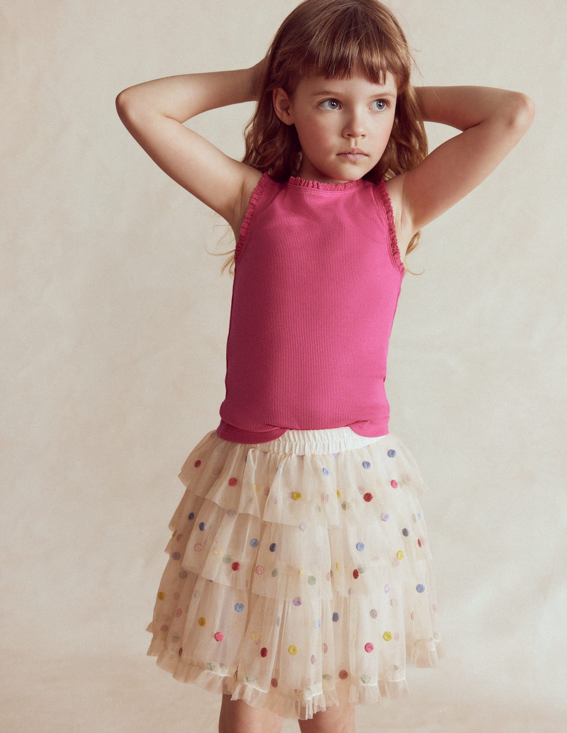 Tulle Interest Skirt-Soft Ivory Multi Spot-2