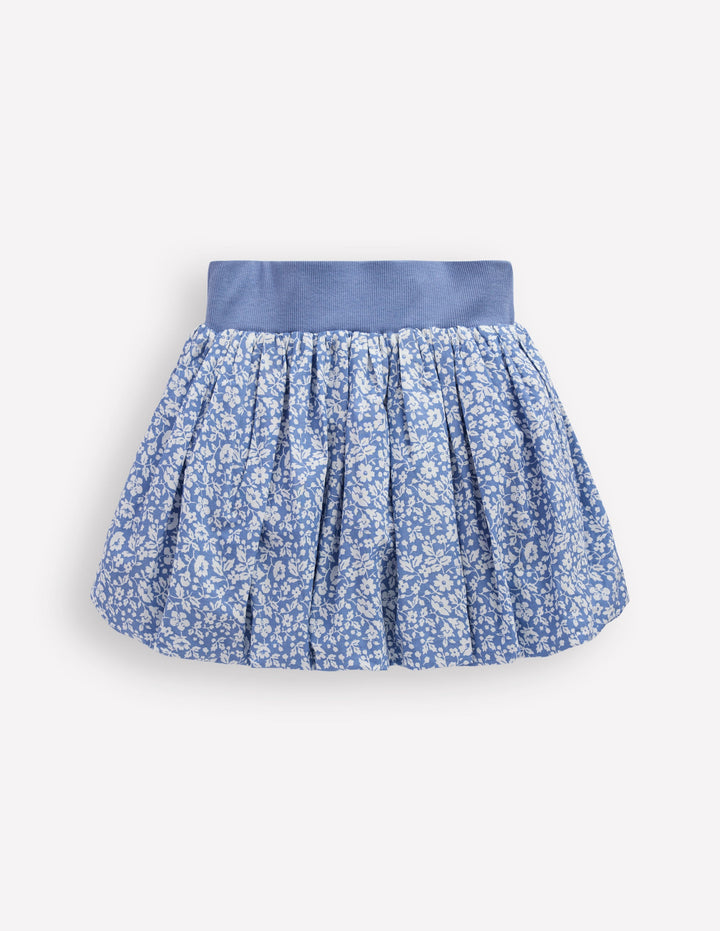 Jupe à ourlet bulle-Motif petites fleurs vintage bleu vague