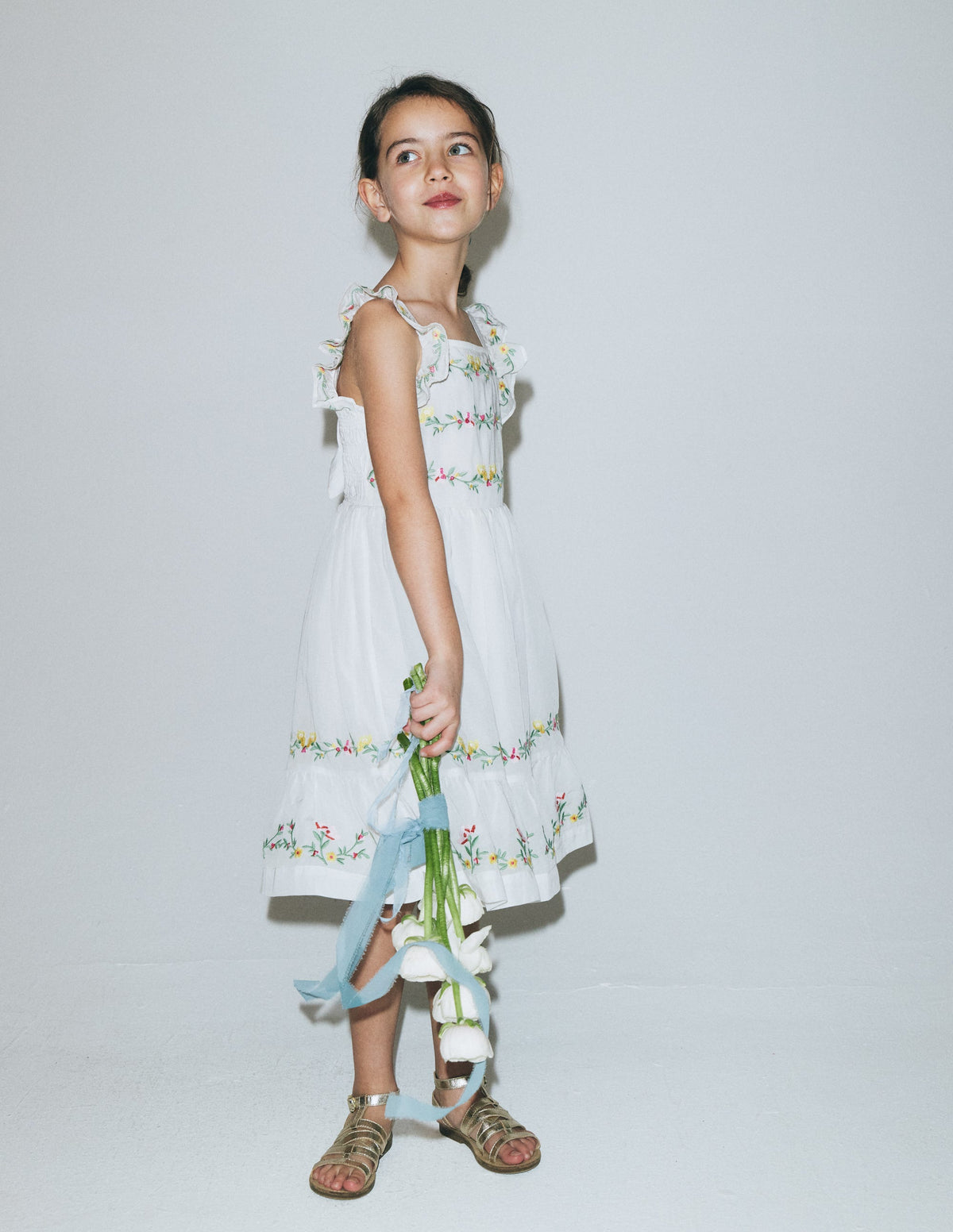Shirred Bow Back Detail Dress-Soft Ivory-4