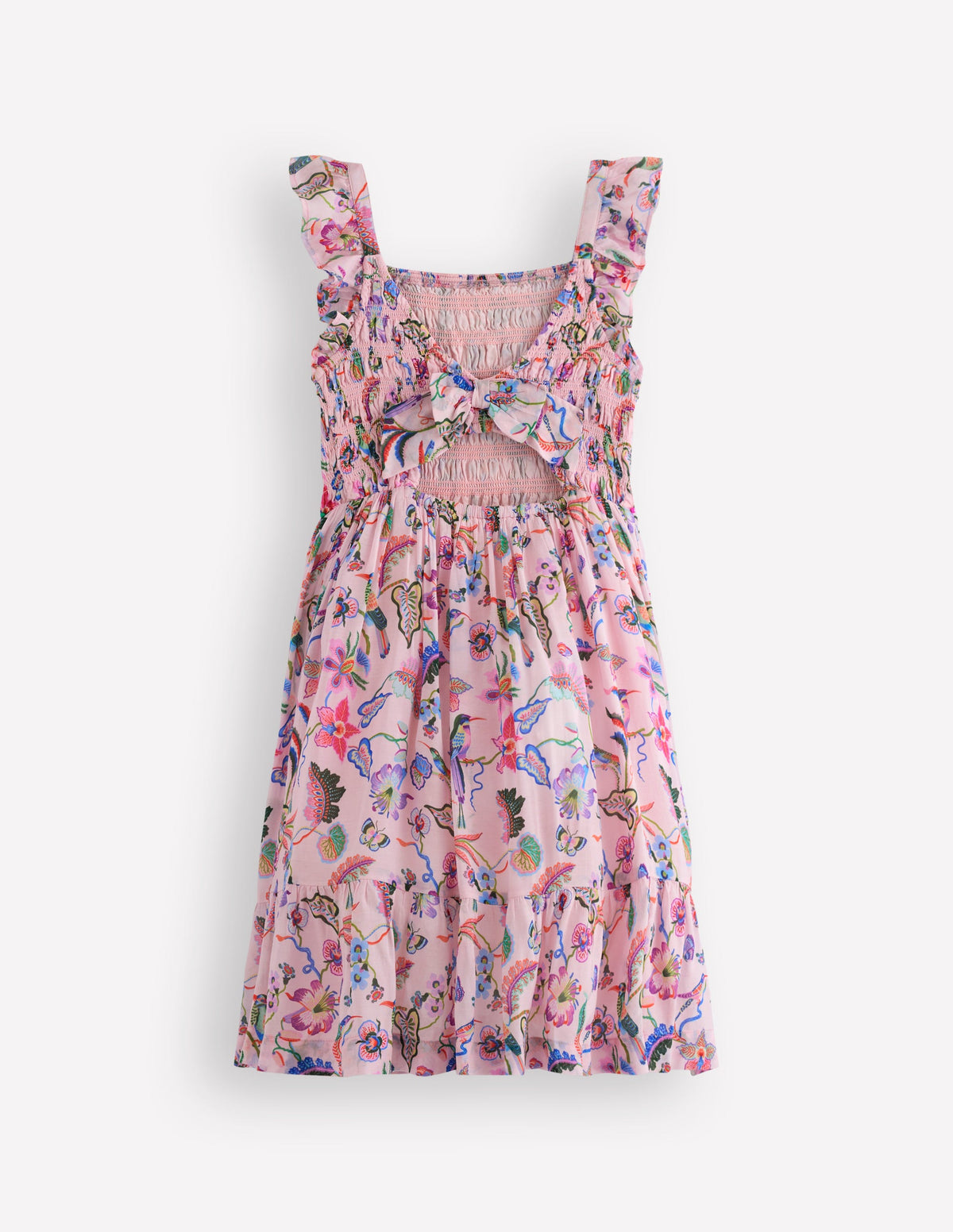 Gerafftes Kleid mit Schleifendetail am Rücken-Bunt Rosa Blumenmuster - Image 2