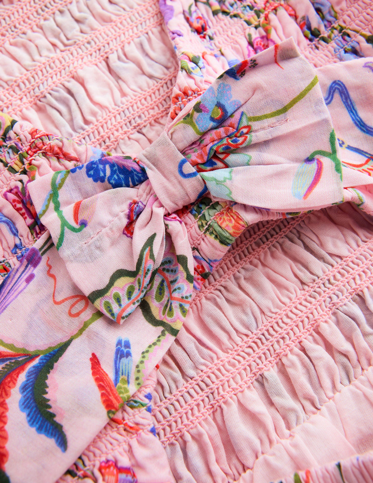Gerafftes Kleid mit Schleifendetail am Rücken-Bunt Rosa Blumenmuster-3