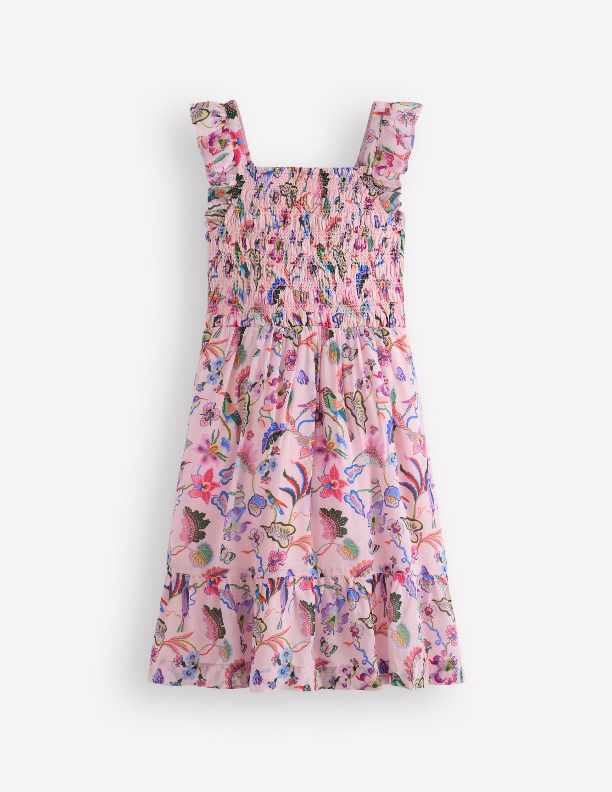 Gerafftes Kleid mit Schleifendetail am Rücken-Bunt Rosa Blumenmuster-1