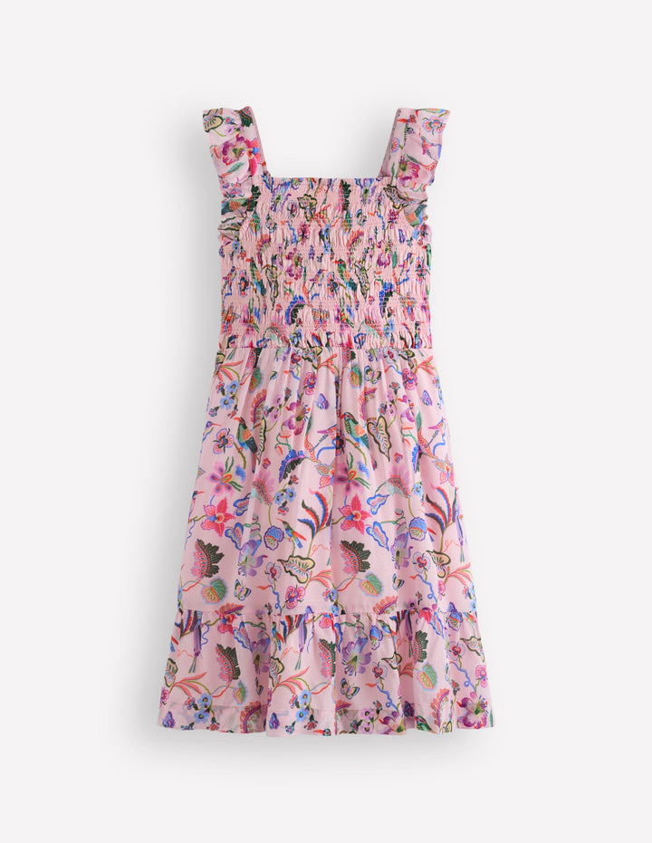 Gerafftes Kleid mit Schleifendetail am Rücken-Bunt Rosa Blumenmuster