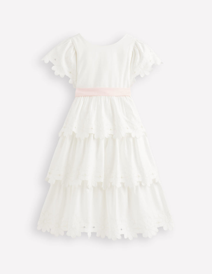Kleid für besondere Anlässe mit Blumensaum-Sanftes Naturweiß