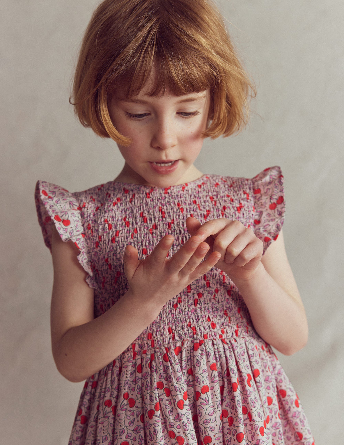 Gerafftes Kleid mit Schleife am Rücken-Pink Kirschen-2