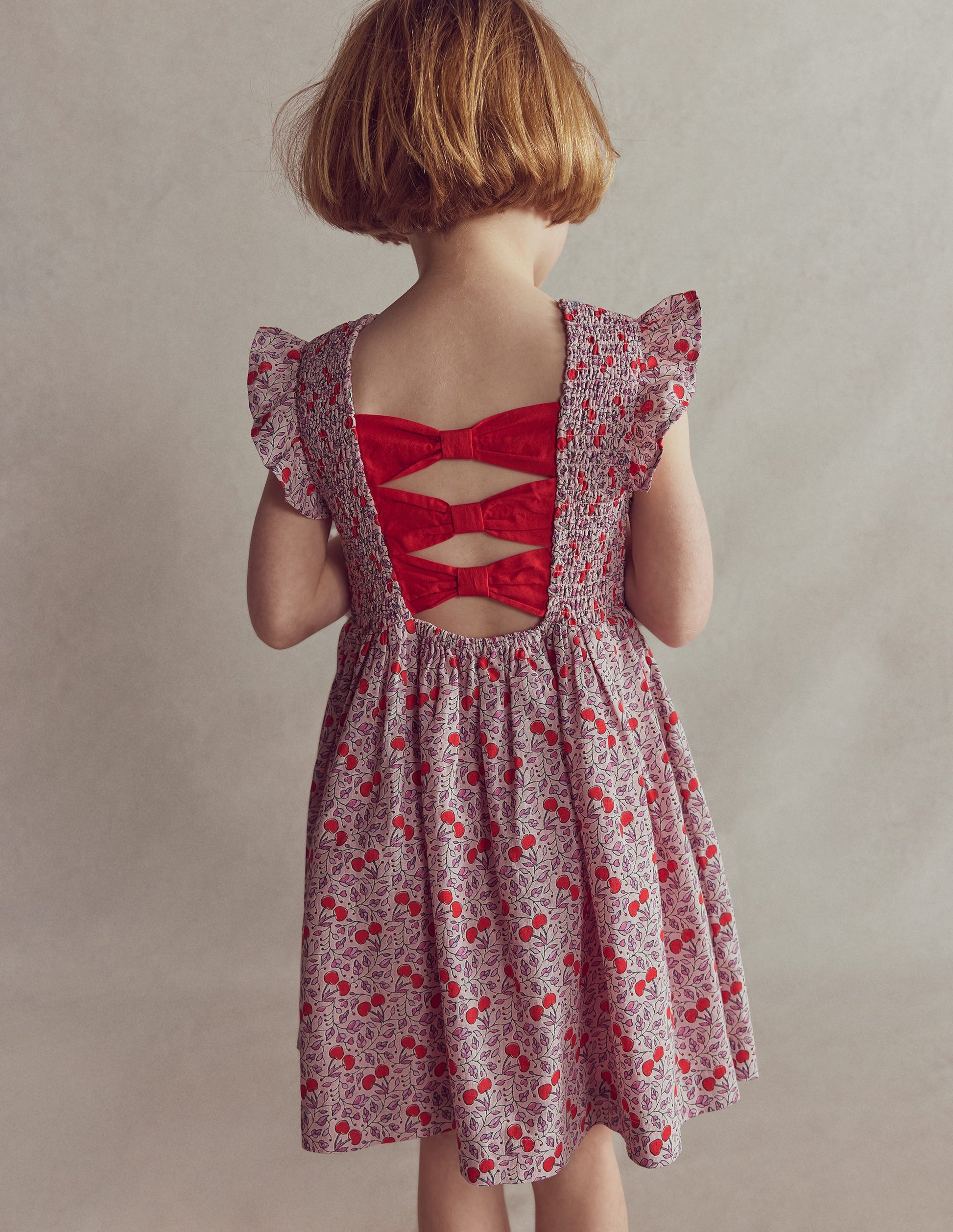 Gerafftes Kleid mit Schleife am Rücken-Pink Kirschen-4