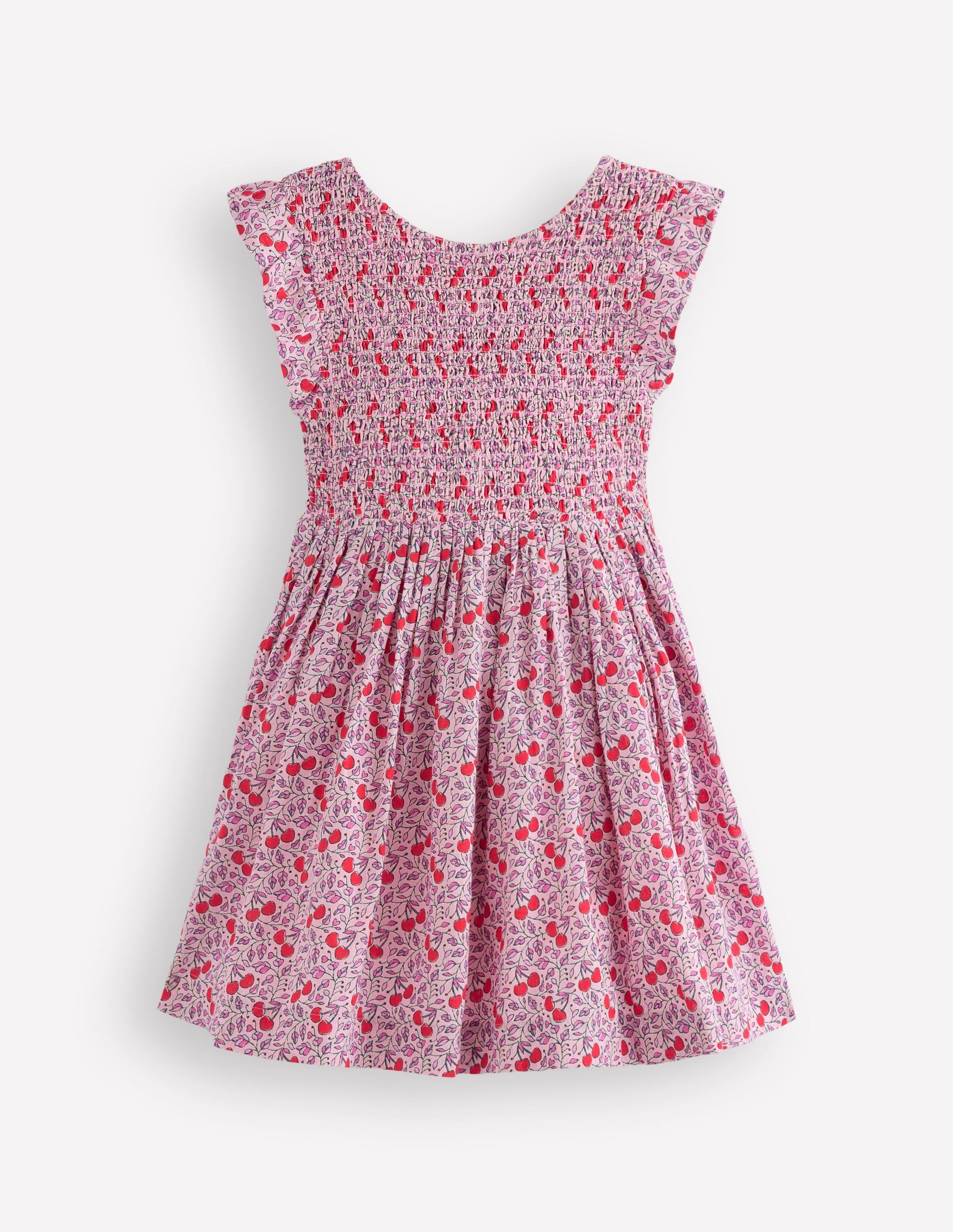 Gerafftes Kleid mit Schleife am Rücken-Pink Kirschen-6