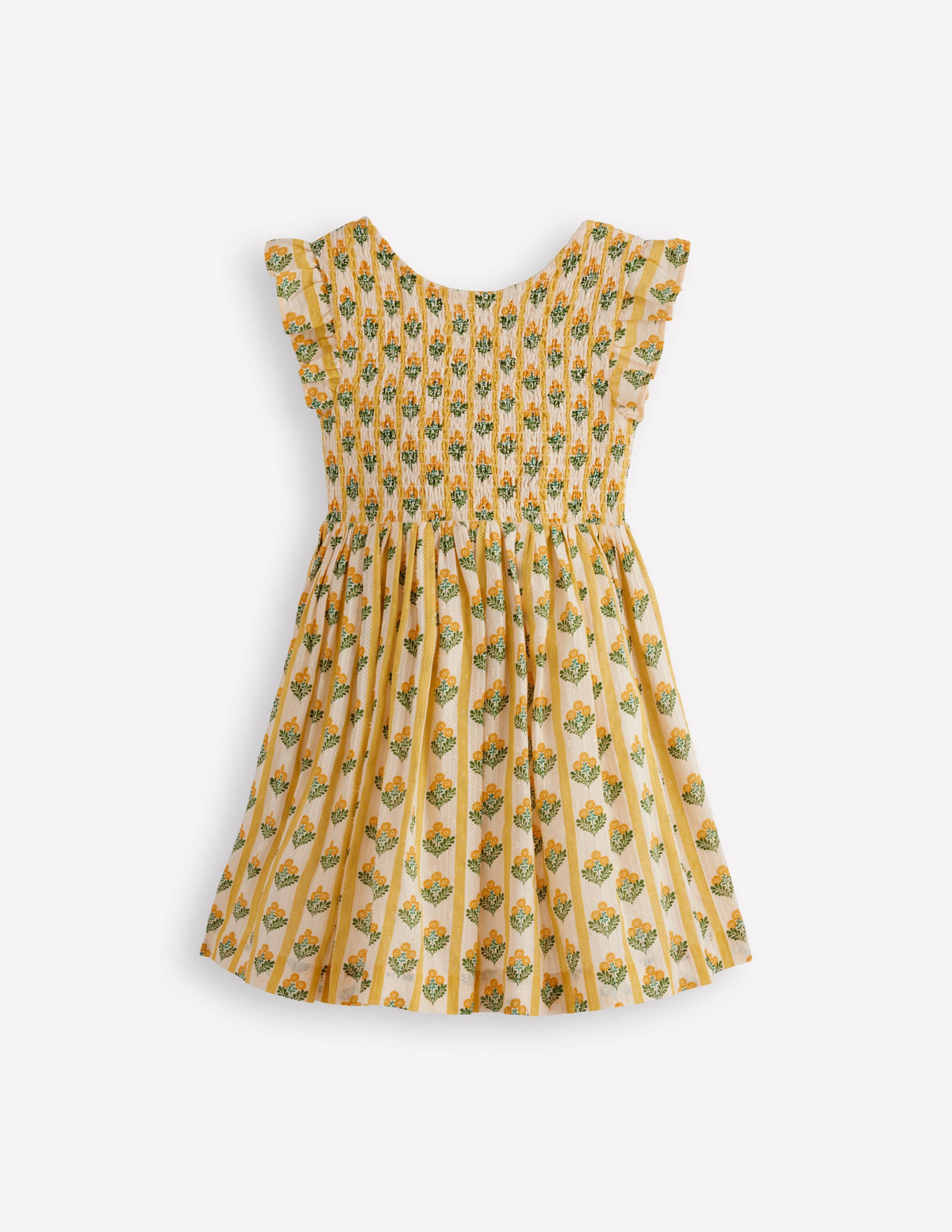 Bow Back Shirred Dress-Honeycomb Yellow Flower Stem - Image 2