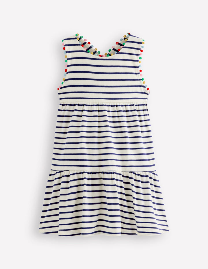 Jersey-Kleid mit gekreuzten Rückenträgern-Steuerbordblau Streifen