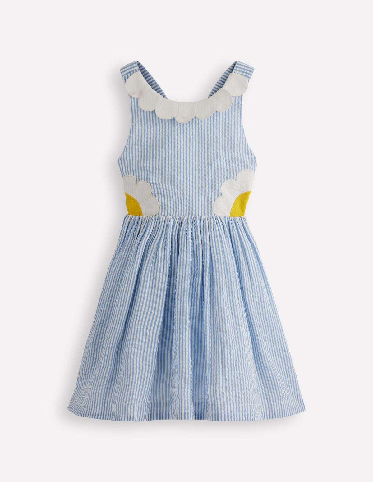 Originelles Kleid mit gekreuzten Rückenträgern-Blau Gänseblümchen-Applikation - Image 4
