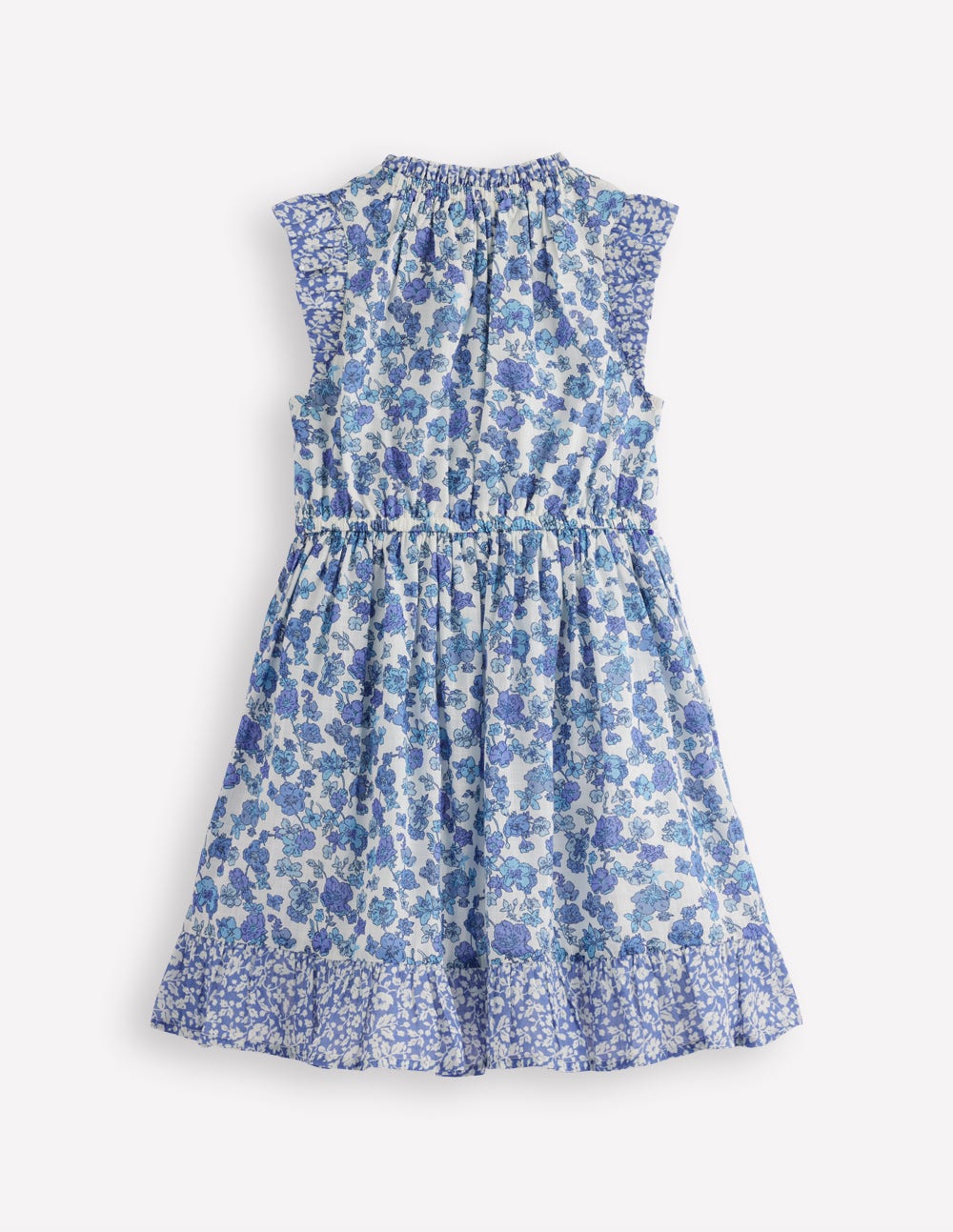 Gathered Woven Dress-Blue Sprig-2
