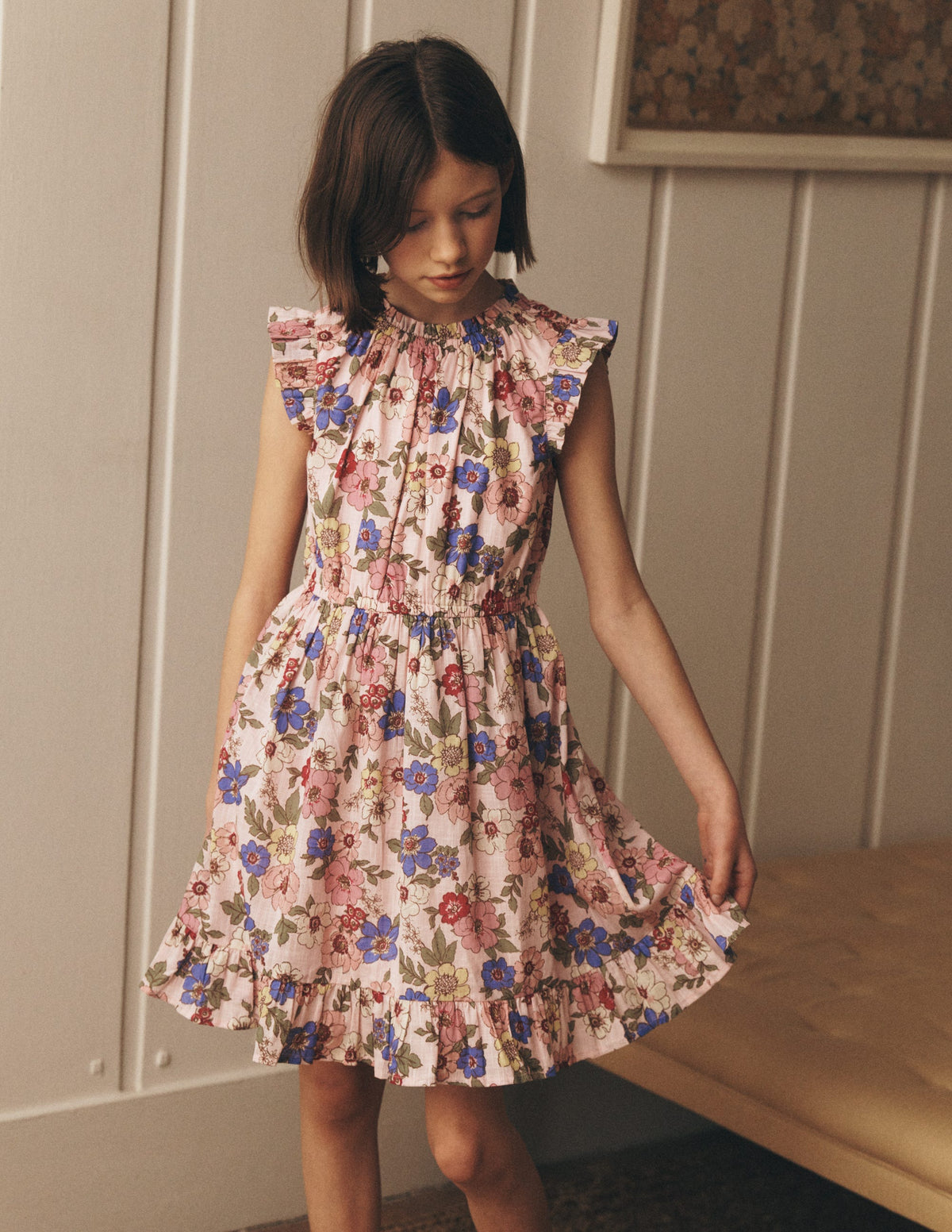 Gathered Woven Dress-Blooming Pink Floral Bloom-4