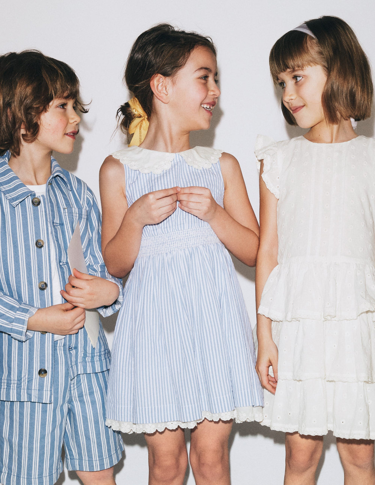 Robe rétro à broderie anglaise-Rayé style coutil bleu sel-4