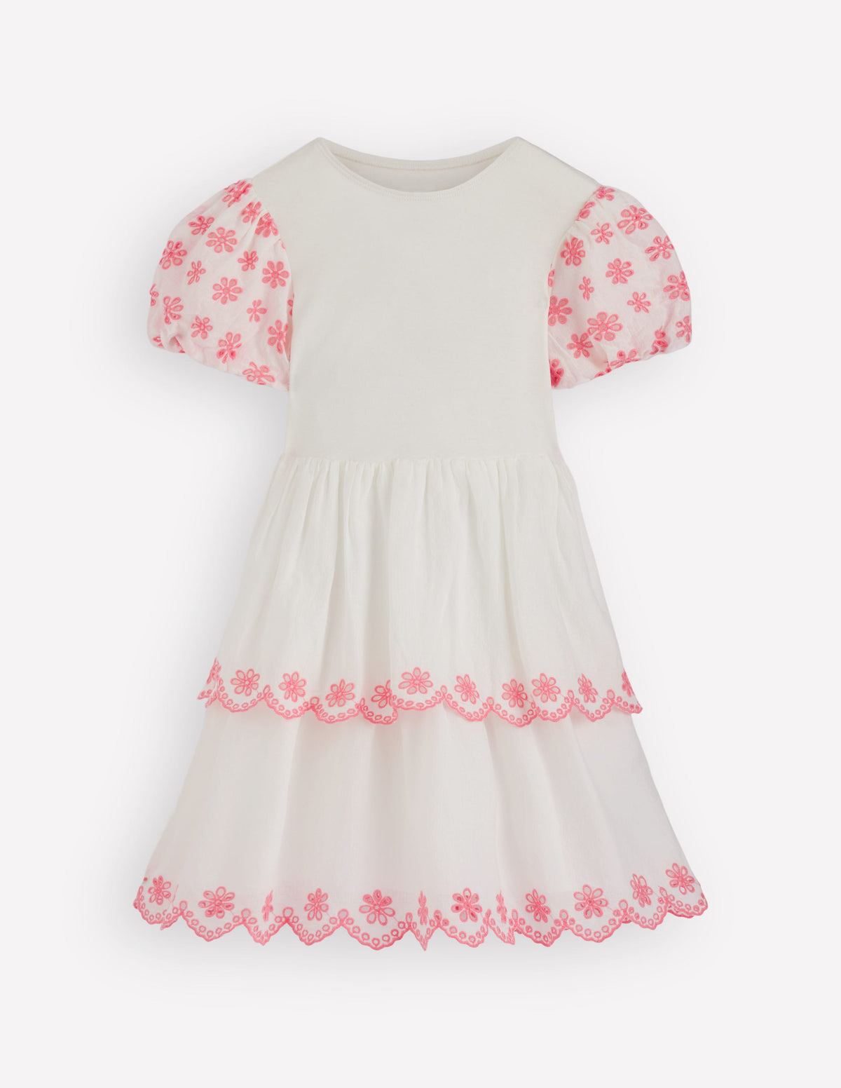 Rara Jerseykleid mit Lochstickerei-Sanftes Naturweiß/Lachsrosa - Image 1