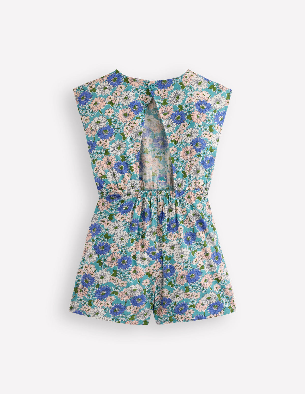 Gewebter Jumpsuit mit Bindegürtel-Blau Geblümt-5