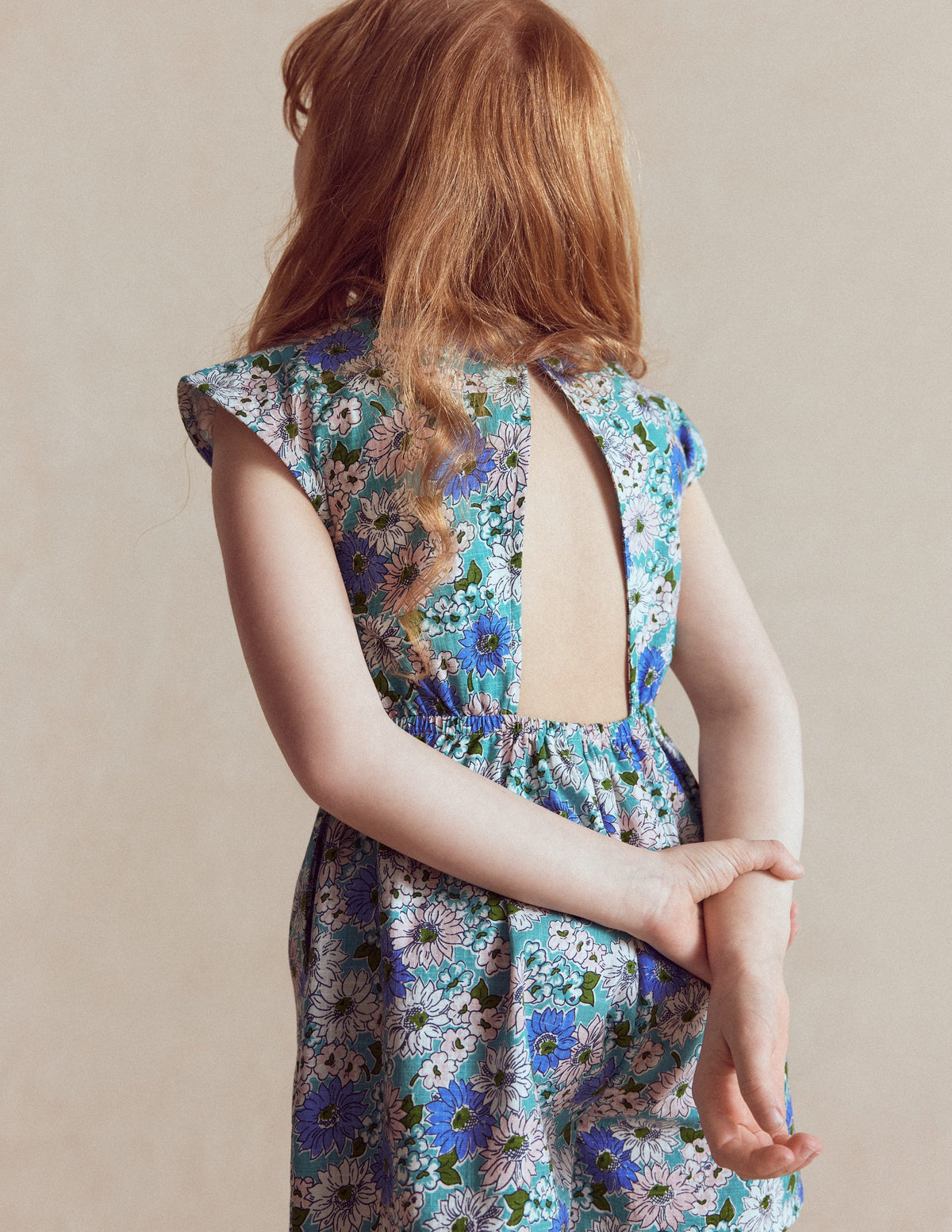 Gewebter Jumpsuit mit Bindegürtel-Blau Geblümt-3