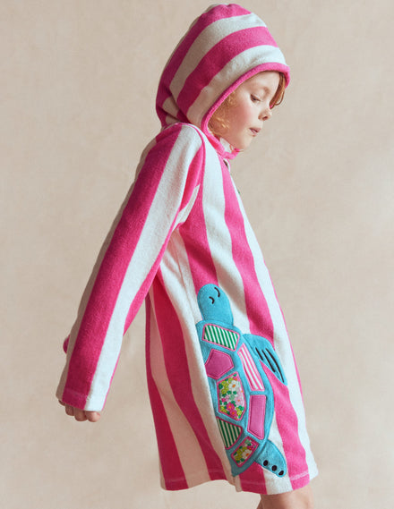 Romie Origineller Frottee-Badeponcho mit Reißverschluss-Sorbetrosa Schildkröten