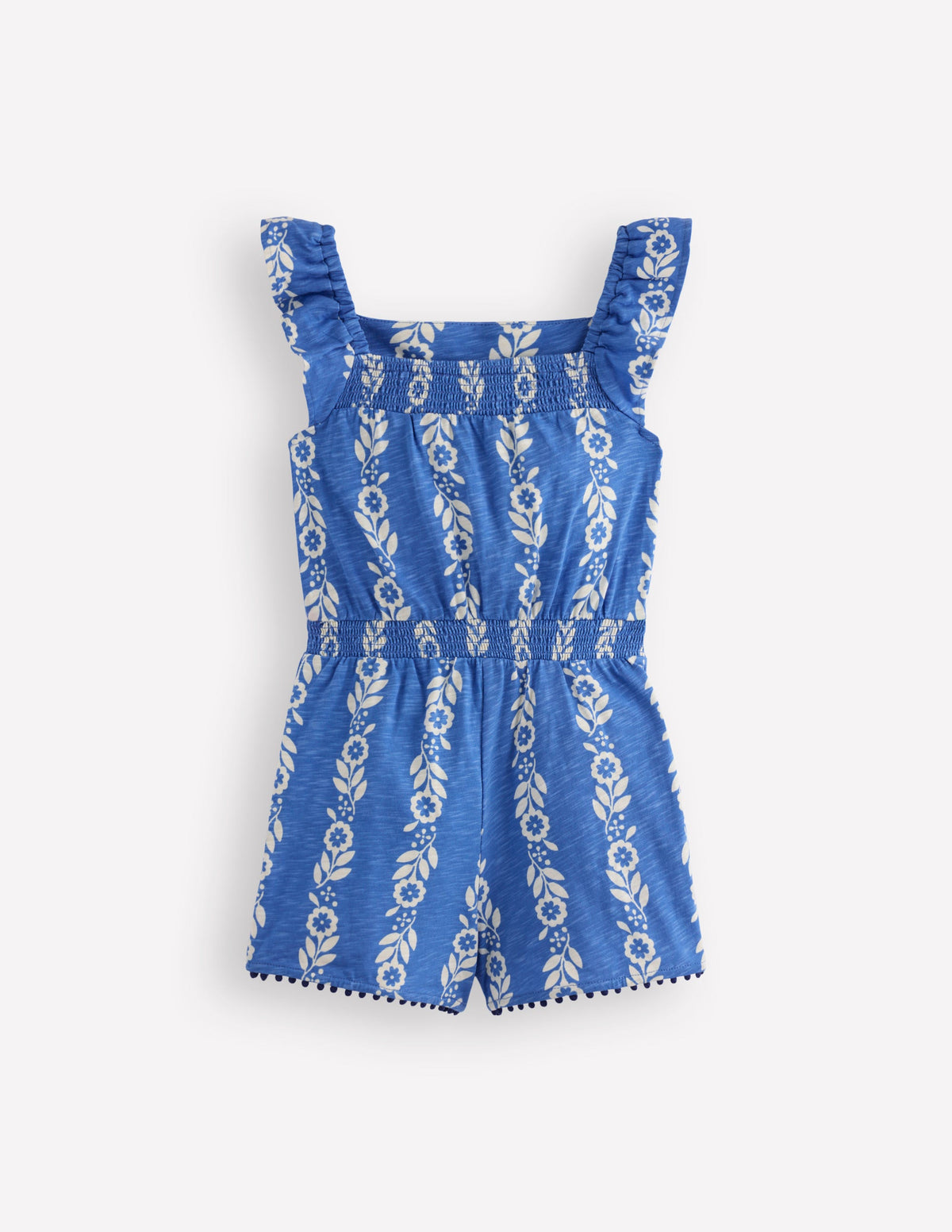 Ciara Jersey-Spielanzug mit Bommelbesatz-Blau Geblümt-4