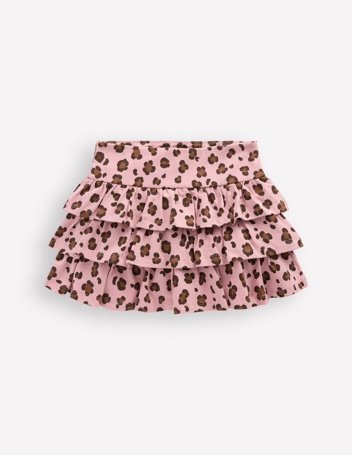 Jupe-short volantée en jersey-Léopard rose