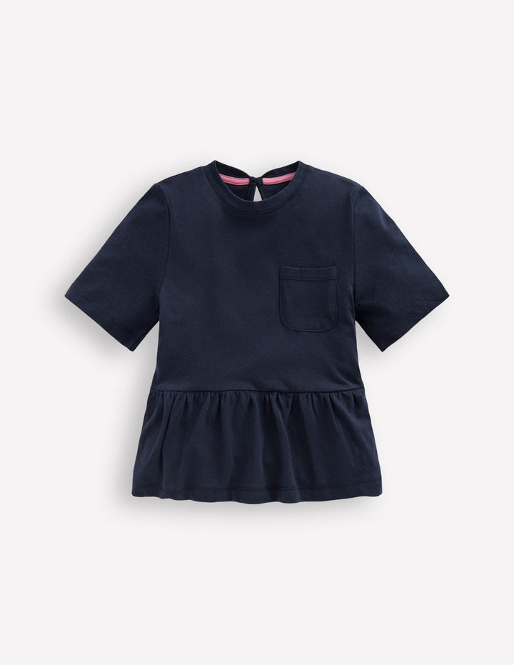 Kurzärmliges Oberteil mit Schößchen-Blazer-Marineblau