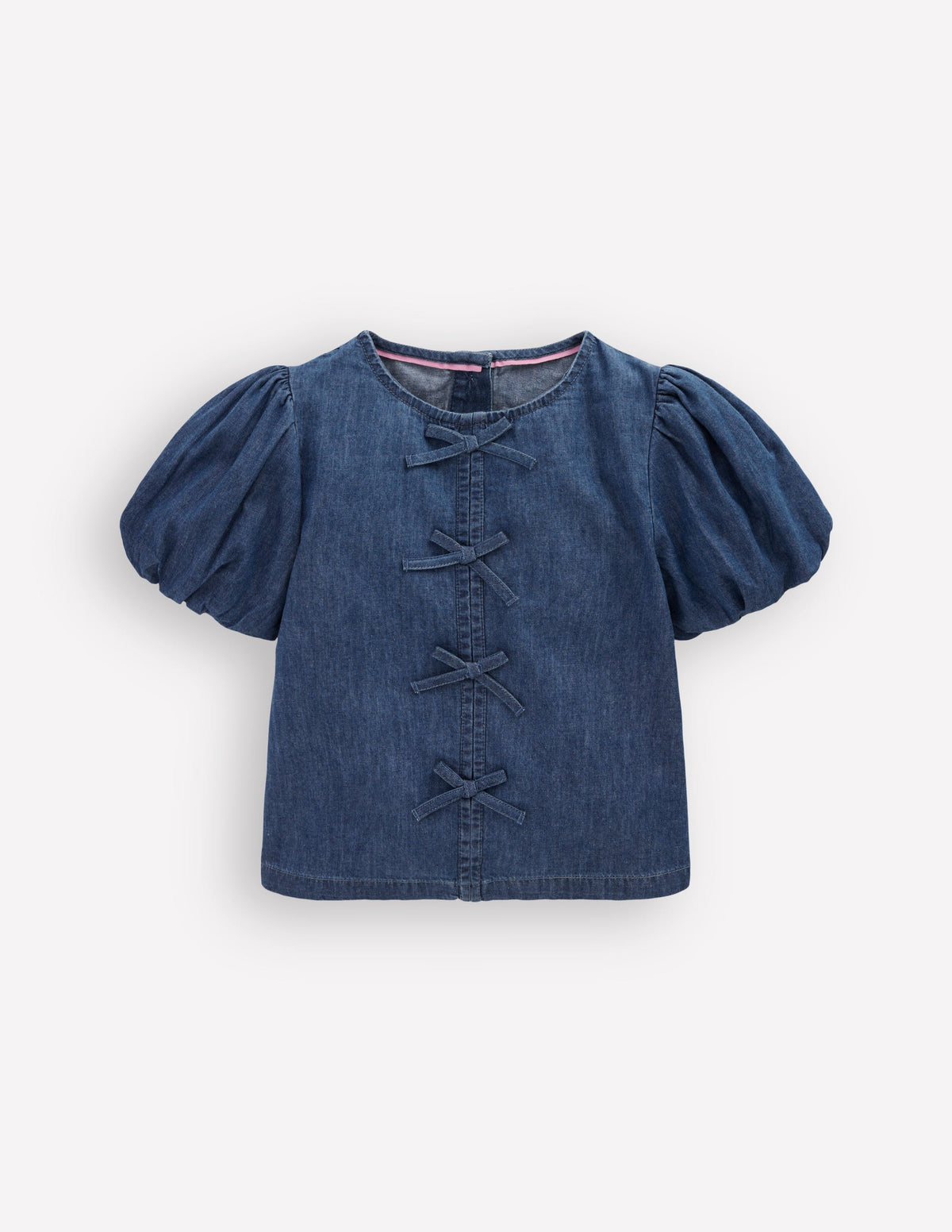Gewebtes Oberteil mit Schleife vorn-Blauer Faux-Uni-3