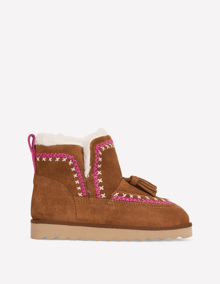 Kuschelige Stiefel mit Stickerei-Hellbraun
