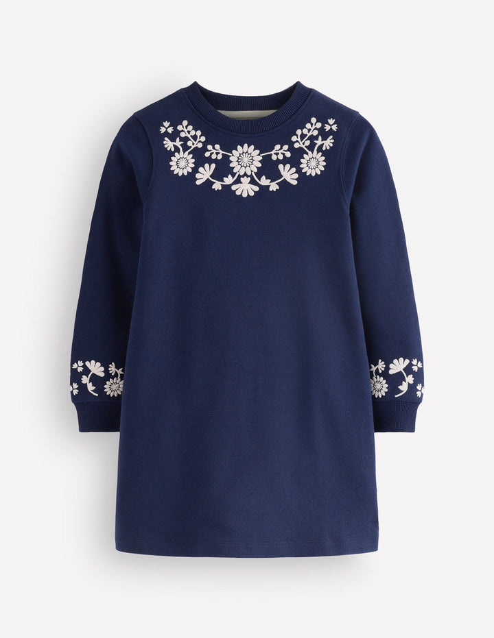 Ida Sweatshirtkleid mit Applikation-Marineblau Blumenstickerei