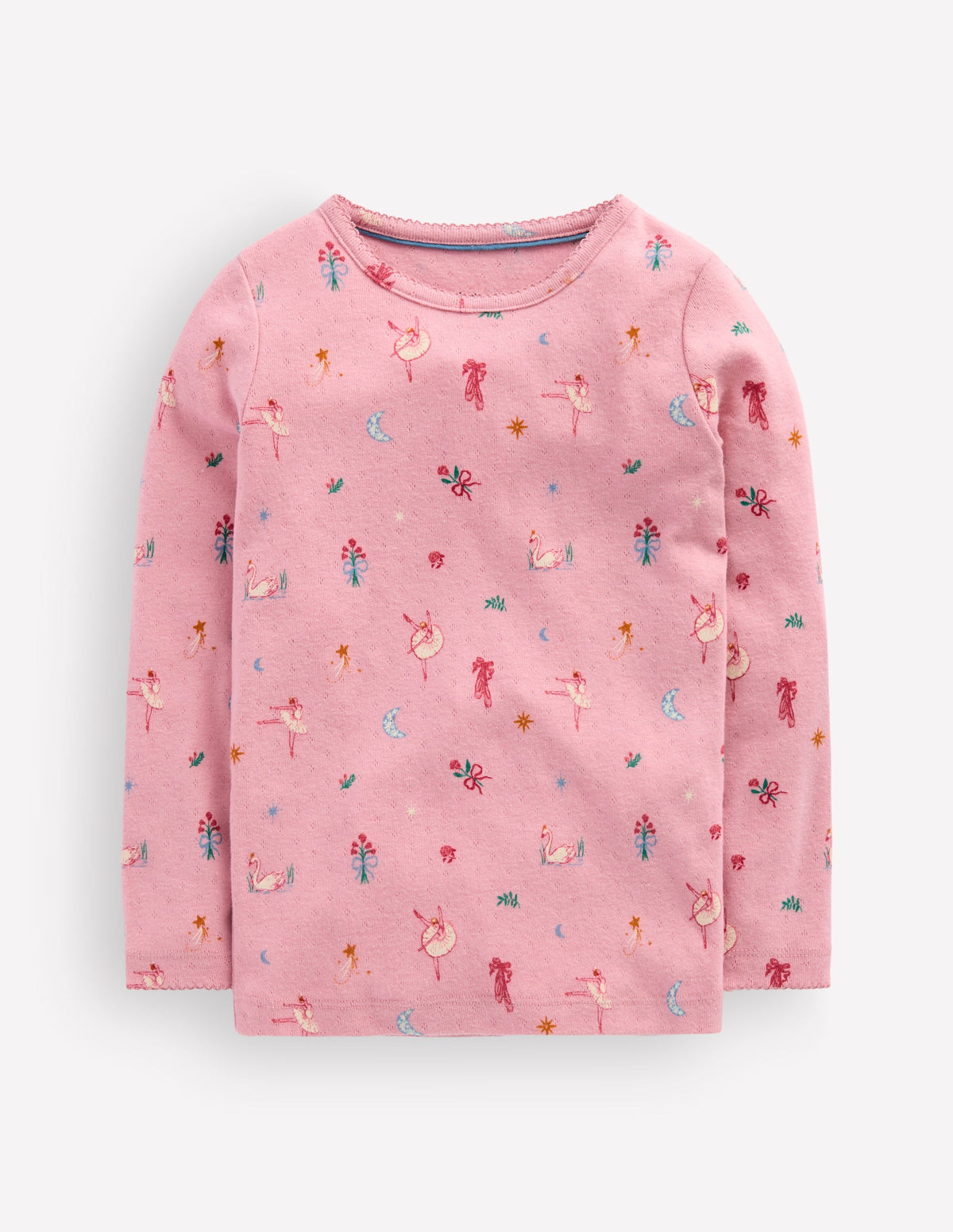 Langärmeliges Oberteil mit Pointelle-Muster-Rosa Schwanensee-1