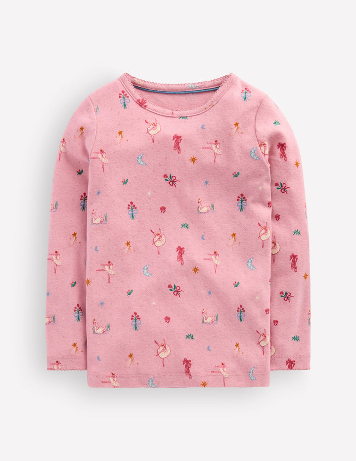 Langärmeliges Oberteil mit Pointelle-Muster-Rosa Schwanensee