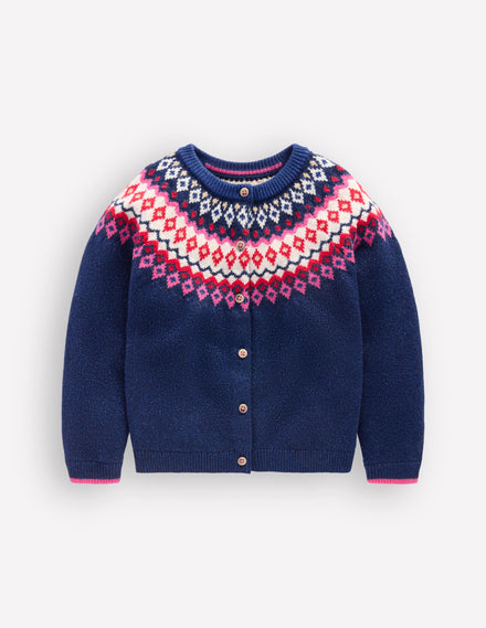 Edie Fair-Isle-Strickjacke-Navy Glitzer