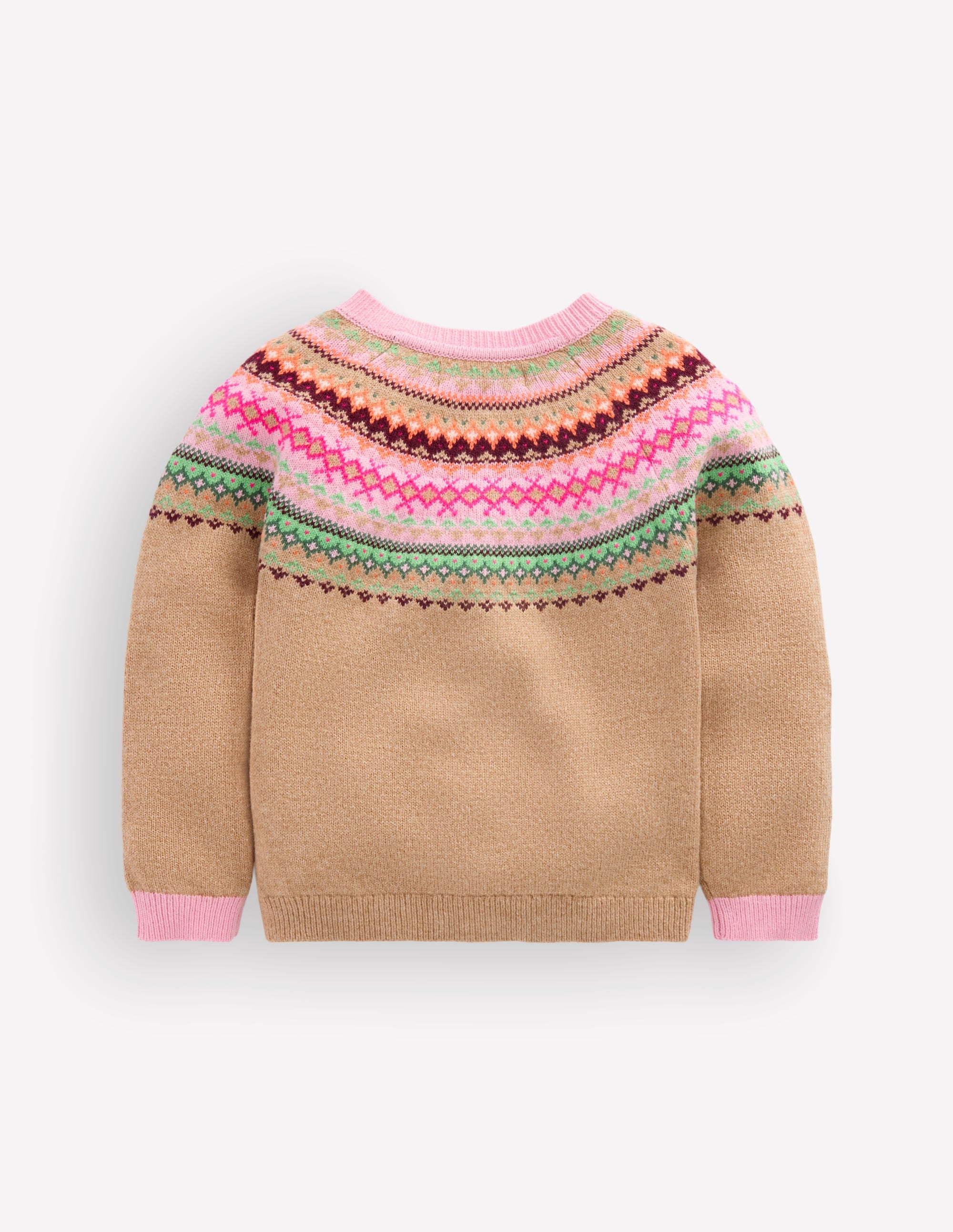 Edie Fair-Isle-Strickjacke-Camel Bunt Passe - Image 5