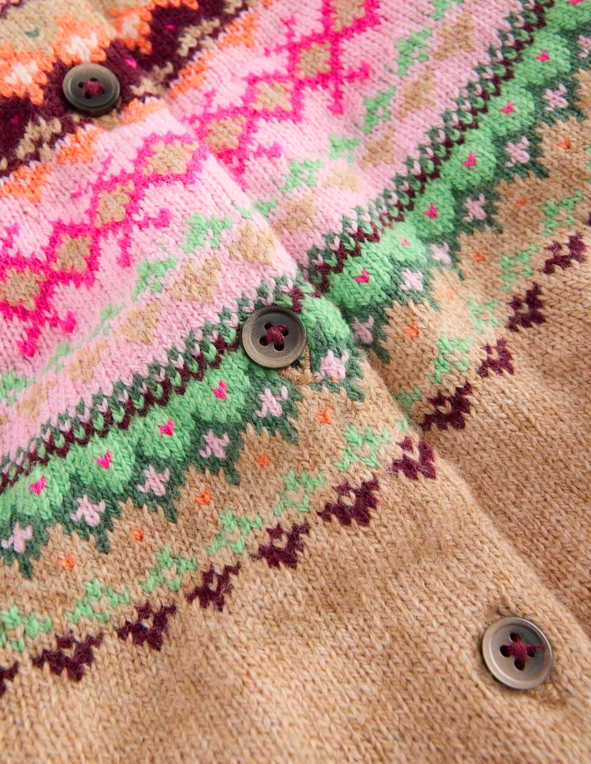 Edie Fair-Isle-Strickjacke-Camel Bunt Passe-6
