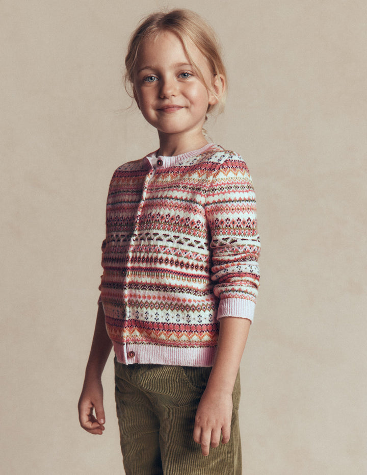 Edie Fair-Isle-Strickjacke-Rosa Heidekraut Fair Isle