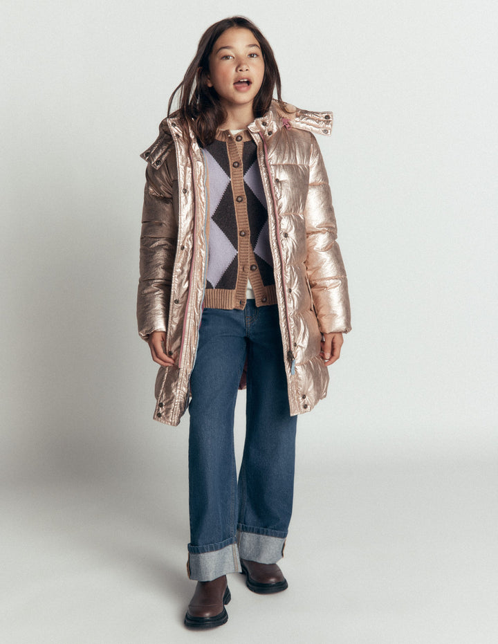 Wattierte Jacke in langer Form-Antikes Messing