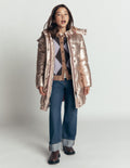 Wattierte Jacke in langer Form-Antikes Messing