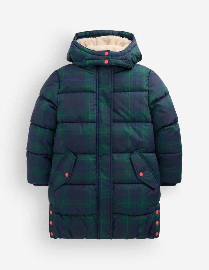 Wattierte Jacke in langer Form-Blau Kariert