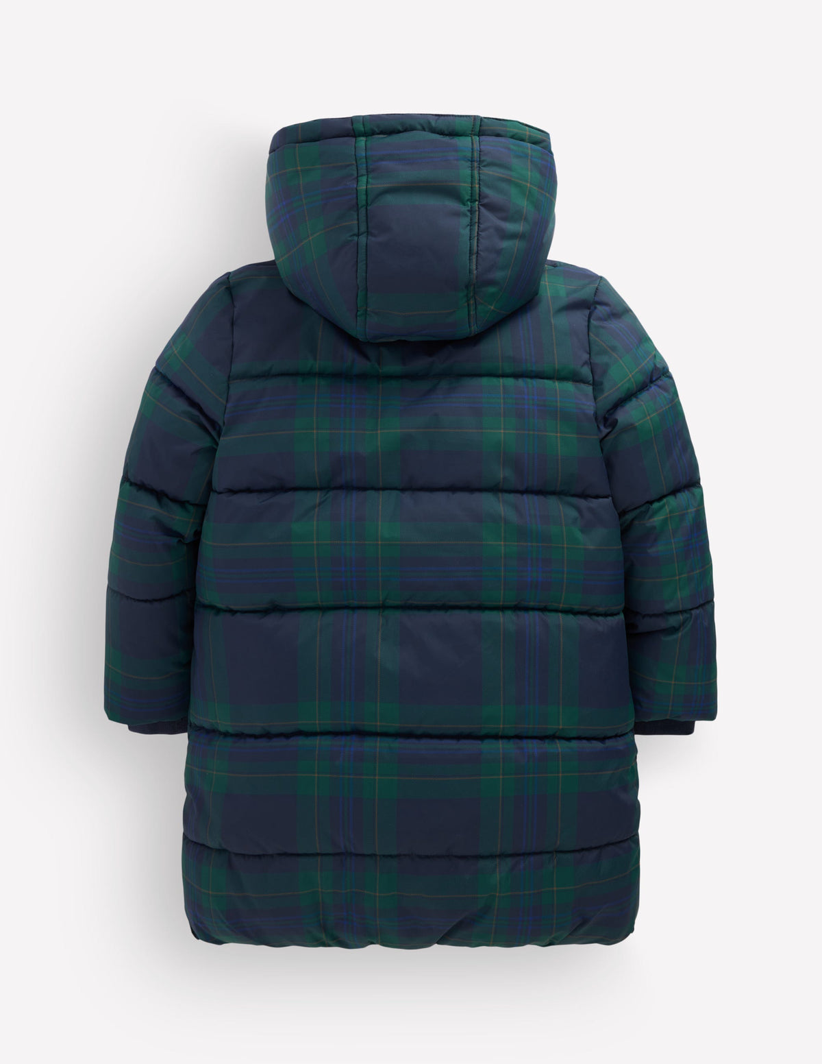 Wattierte Jacke in langer Form-Blau Kariert-2