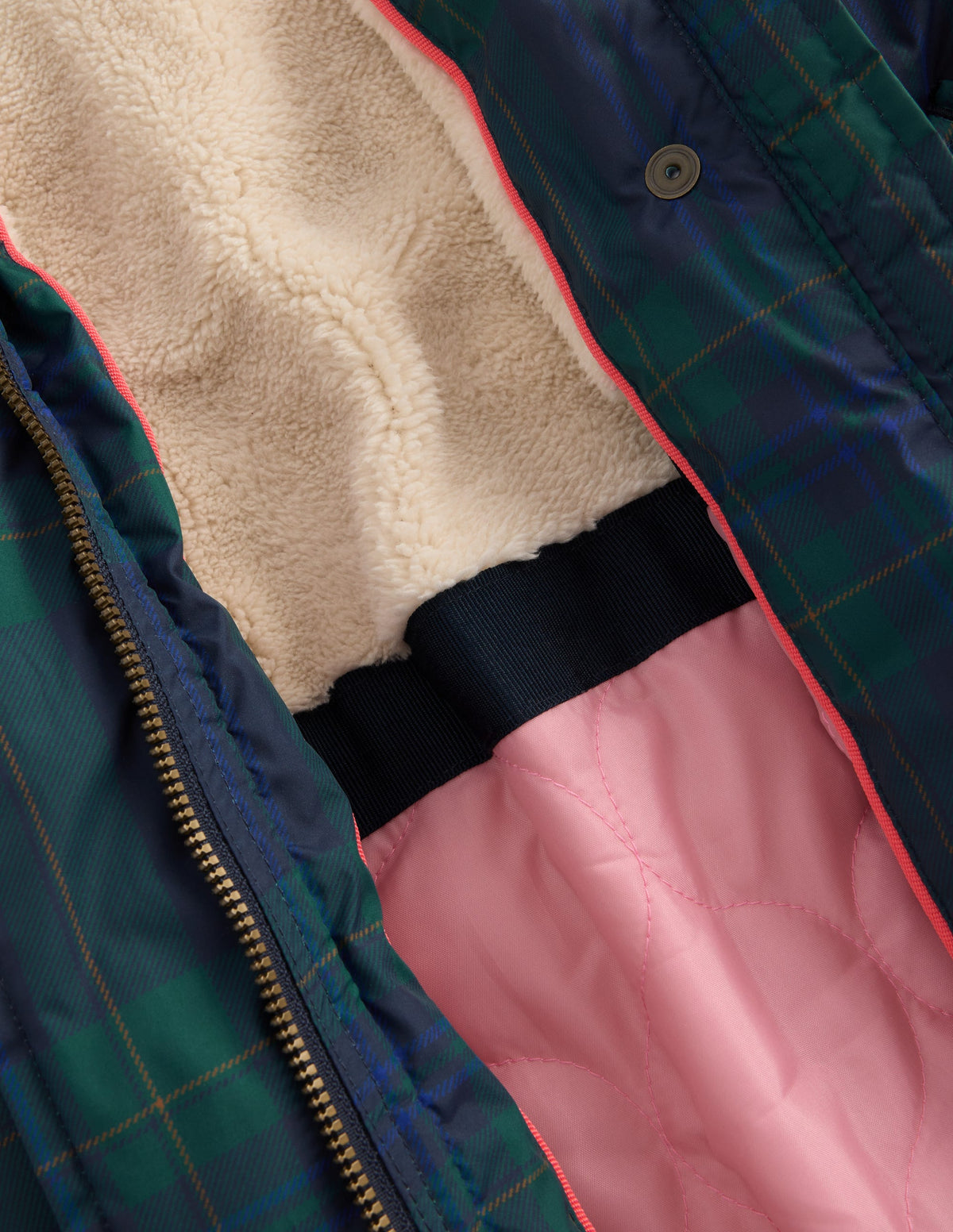 Wattierte Jacke in langer Form-Blau Kariert-5