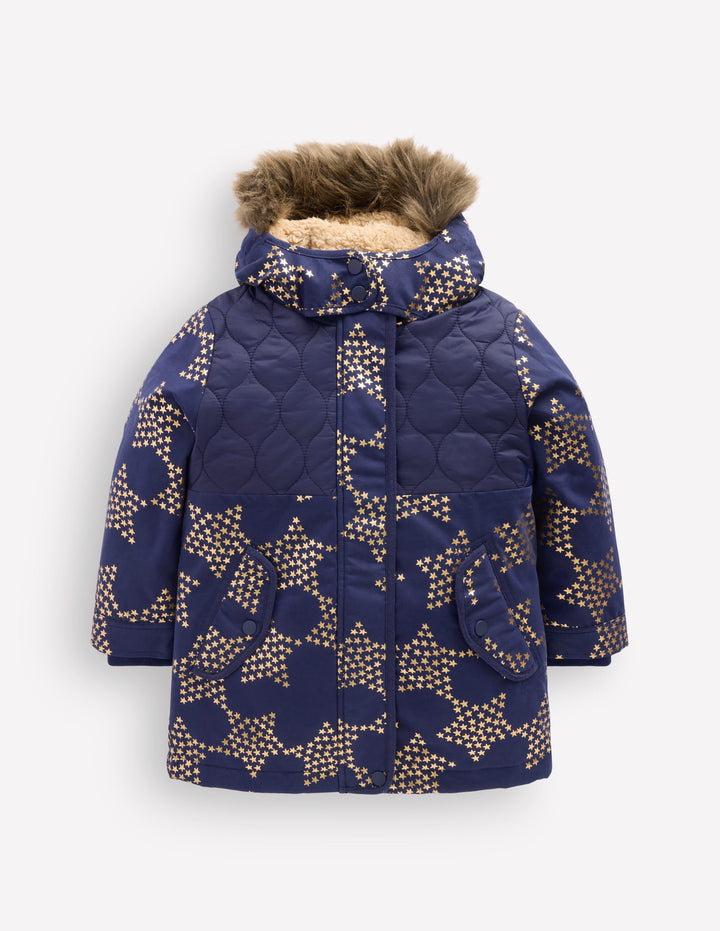 Joni Gesteppter Parka-Schuluniform-Marineblau Folienstern